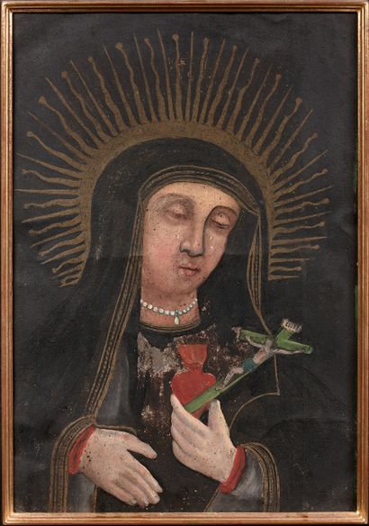 null SOUTH AMERICAN SCHOOL of the XIXth century: Saint Rita. Metal. Height 49 - Width...