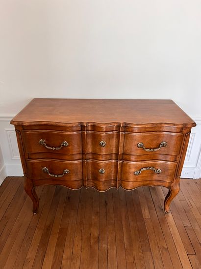 null Crossbow COMMODE with two drawers in stained wood, Regency style. Height 83...