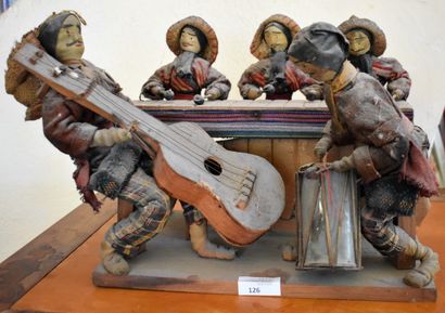 null Wood and fabric orchestra set (accidents of use). South American work. Height...