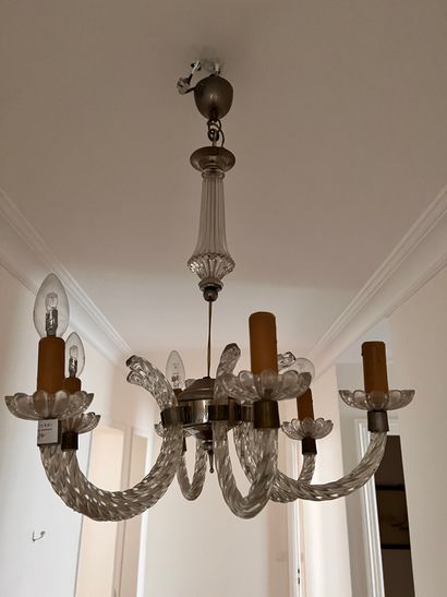 Glass chandelier with six lights.