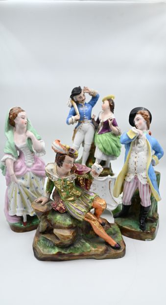 FOUR STATUETTES in porcelain, three of them...