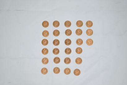 27 PIECES of 20 FF gold Marianne, 1913.