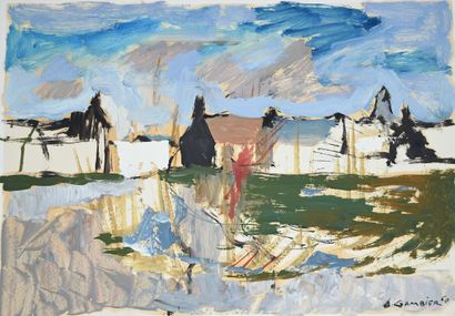 null Léon GAMBIER (1917-2007) : Le Port. Peinture signée en bas à droite et datée...