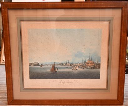 null COLOR PLATE after GARNERAY : View of Calais (pitting). Height. 42 - Width. 53...