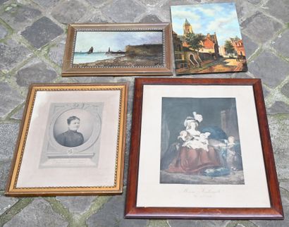 null SET OF ELEVEN PAINTINGS or framed pieces, including The Virgin on the Rock after...