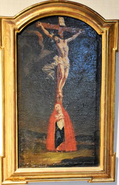 null EUROPEAN SCHOOL of the 18th century: Virgin at the foot of the cross. Canvas....