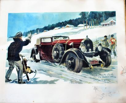 null Géo HAM : Monte-Carlo, à la Hotchkiss victorieuse, Suède 1932. Lithographie...