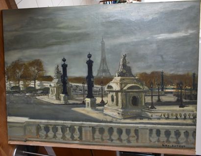null André BIRY-AUTRET (1911-?): View of the Place de la Concorde. Canvas signed...