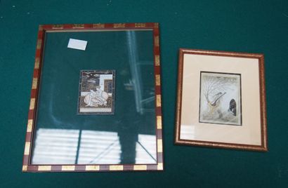 null EIGHT Persian MINIATURES, three of them in the same frame, one Japanese print...