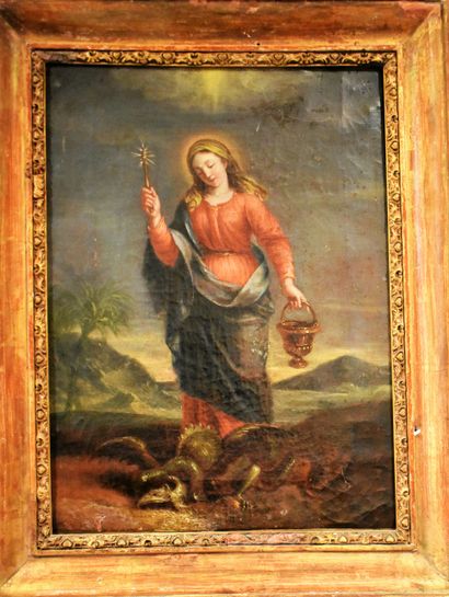 null EUROPEAN SCHOOL of the XVIIIth century: Saint Marguerite. Canvas. Height 38...