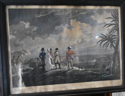 null GRAVURE en couleurs : Napoléon à Sainte-Hélène. Haut. 61 - Larg. 78 cm