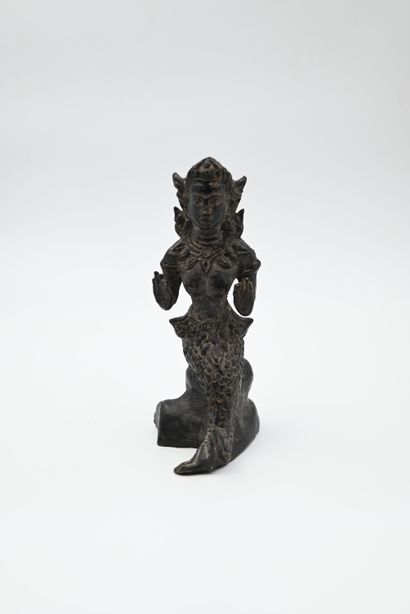null MATSYA or SUVANNAMACCHA in bronze with black patina. Southeast Asia. Height:...