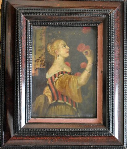 null ECOLE FLAMANDE du XVIIIe siècle : Femme au chevalet – Femme à la rose – Femme...