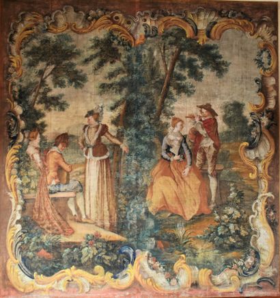 null CARTON of tapestry : Gallant scene in a park. Height. 270 - Width. 255 cm
