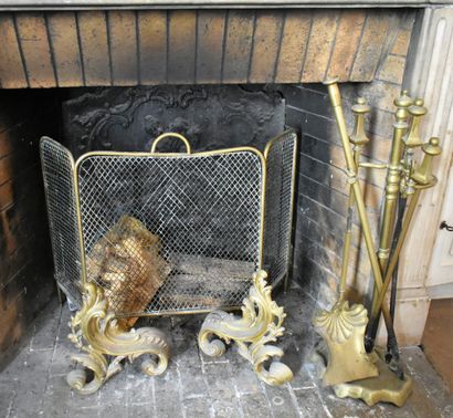 null NECESARY of chimney in bronze and gilded copper including: pair of bedside rocaille,...