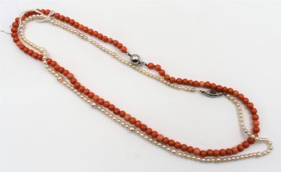 null TWO NECKLACES pearls or coral.