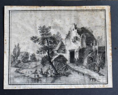 ECOLE FRANÇAISE du XVIIIe siècle : Le Moulin...