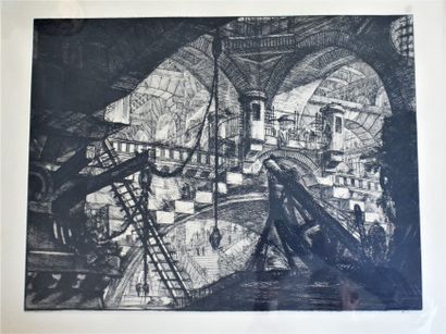 null FOUR PLATES after Piranesi : Carceri. Prints of the XIXth century. Height. 40,5...