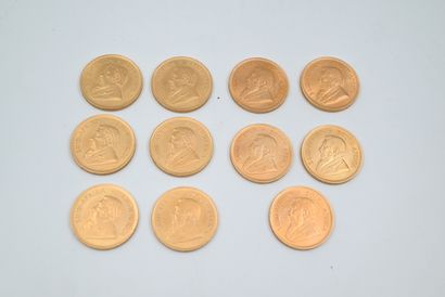 null ELEVEN South African gold krugerrand PIECES (1982). 373 g. According to pri...