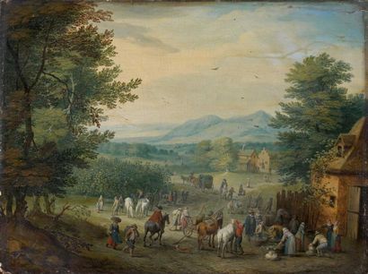 Carel BESCHEY (1721-1770) Les Vendanges Panneau de chêne, une planche non parquetée....