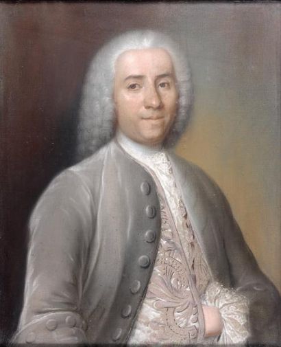 Attribué à Pierre ALLAIS (vers 1745-1781/82) Portrait d'homme la main dans son gilet...