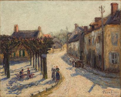 Francis PICABIA (1879-1953) La Place de village animé Huile sur toile, signée et...