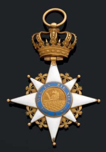 null Rare bijou de grand croix de l'ordre royal de l'Union de Hollande en or, émaillé....