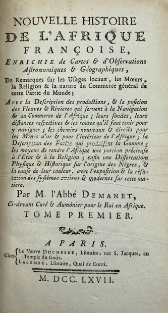 null DEMANET (Abbé), Histoire de l'Afrique Françoise, 1767, Paris, Veuve Duchesne...