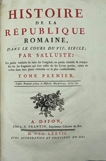 null SALLUSTE : History of the Roman Republic, 1777, Dijon, L.N. Frantin, Large In-4....