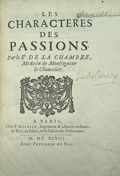 null CUREAU DE LA CHAMBRE, Marin : Les charactères des passions, 1648, Paris, Rocolet....