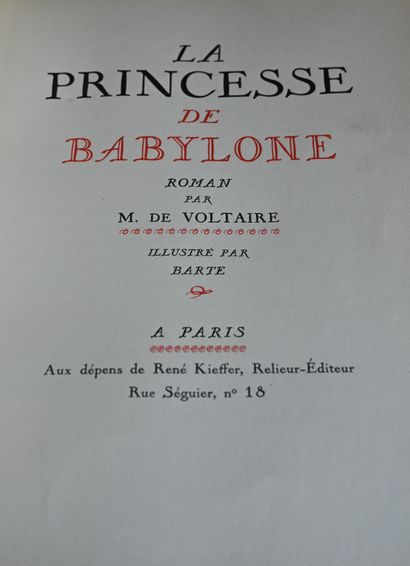 null VOLTAIRE : La Princesse de Babylone, Paris, Ed. René Kieffer, Illustrated by...