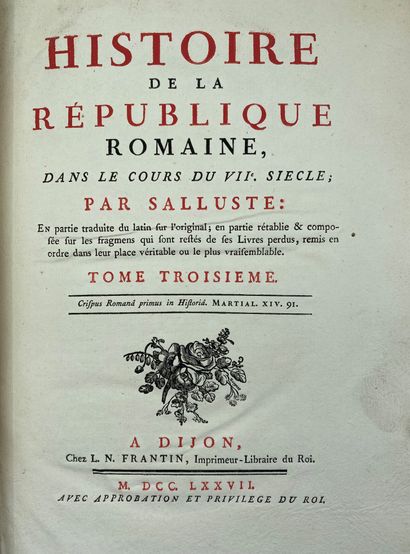 null SALLUSTE : History of the Roman Republic, 1777, Dijon, L.N. Frantin, Large In-4....