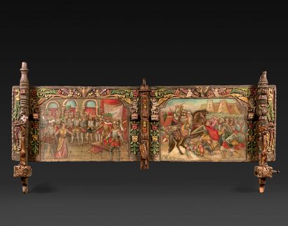 null Side panel of a cart carved and painted in polychrome in "Ragusain" style. The...