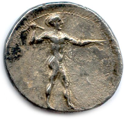 null BRUTTIUM - CAULONIA 480-380

Naked Apollo brandishing a palmette.

R/. Stag....