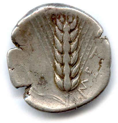 null LUCANIE - METAPONTE 400-340 

Head of Demeter on the right. 

R/. Ear of wheat.

Noe...