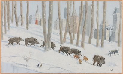 Fabio RIETI Fabio RIETI (1925 - 2020)

Company of wild boars in Central Park

Canvas,...