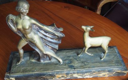 null TAPEL : Woman and fawn. Bronze on marble base. Height 56 - Width 16 - Depth...