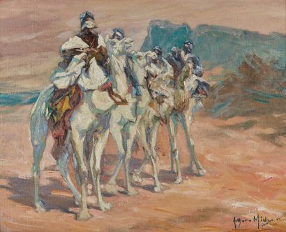 Arthur MIDY Arthur MIDY (1887-1944): Four meharists. Canvas signed lower right. Height...