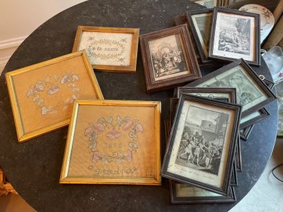 null LOT of fifteen small frames including twelve engravings and three cross-sti...