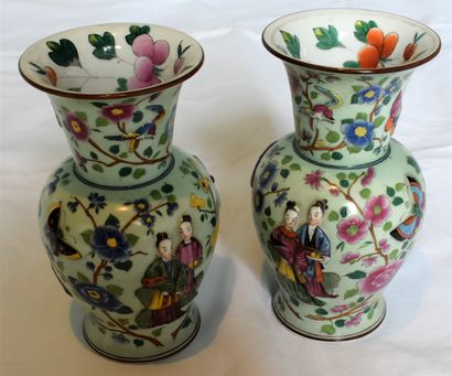 BAYEUX BAYEUX: PAIR OF VASES in celadon porcelain decorated with characters and butterflies,...