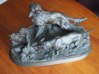 Pierre-Jules MENE After Pierre-Jules MENE: Two hunting dogs at the stop in front...
