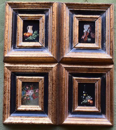 null FOUR SMALL PAINTINGS Flowers, modern. One signed TOLI.