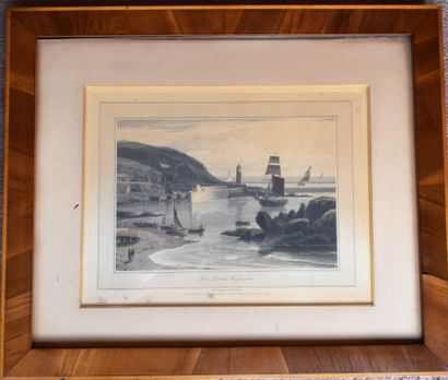 null THREE ENGLISH ENGRAVINGS : Views of ports. Height. 40 - Width. 48 cm