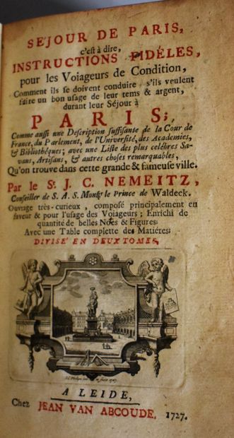 null NEMEITZ : Séjour de Paris. Leyde, Abloud 1727, 1 plan de Paris, basane granitée...
