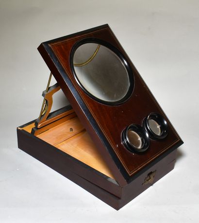null STEREOSCOPE with magnifying glass in rosewood (accidents). Height 10 - Width...