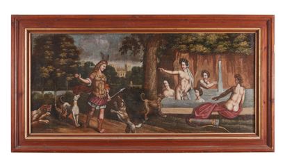 WOODEN PAINTING on canvas: Diana & Actaeon...