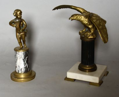 null TWO SUBJECTS in marble and bronze: Eagle - Love. Height: 23 cm