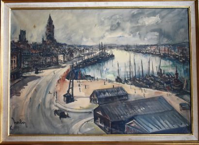 HERBO Fernand HERBO (1905-1995): View of Rouen. Watercolor signed lower left and...
