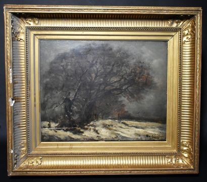DAUBIGNY Attributed to Karl DAUBIGNY: The road to Fontenay in winter. Panel of two...
