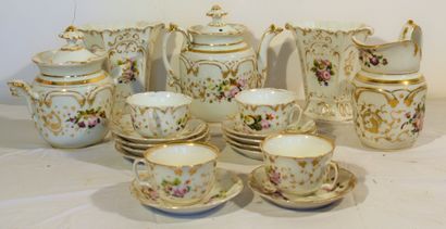 null PART OF TEA SERVICE in porcelain of Paris with polychrome and gilded floral...